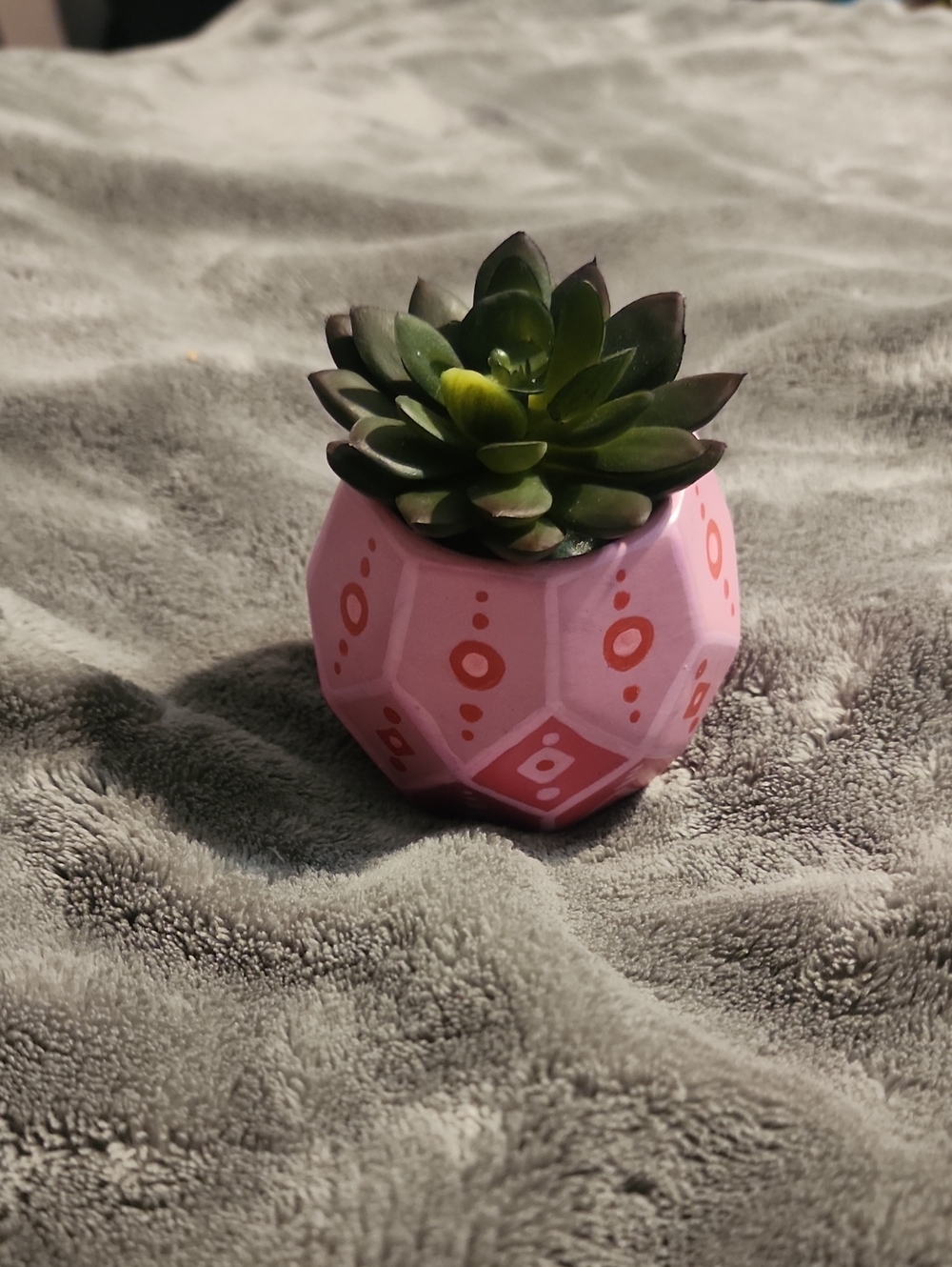 Hand Painted Pot, with fake plant!